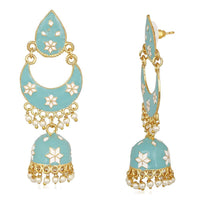 Mahi Traditional Ethnic Blue Meenakari work Dangler Chandbali Jhumki Earrings with Artificial Pearl for Women (ER1109728GLBlu)