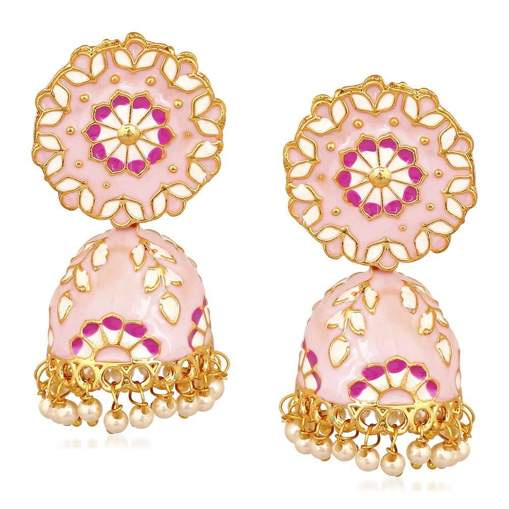 Mahi Purple Classic Meenakari Enamelled Artificial Pearl Jhumka Earrings for Women (ER1109731GPur)