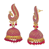 Mahi Gold Tone Pink Meenakari work Blooming Peacock Shaped Jhumki Earrings with Artificial Pearl for Women (ER1109736GPin)