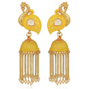 Mahi Yellow Meenakari work Peacock Shaped Tassel Chain Jhumki Earrings with Artificial Pearl for Women (ER1109744GYel)