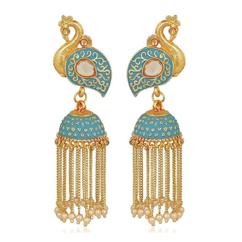 Buy the Peacock Blue Potatoe Pearl Dangle Earrings | JaeBee Jewelry