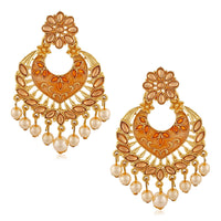Mahi Traditional Dangler Earrings with Artifical Pearl Meenakariwork for Women (ER1109749GOrg)