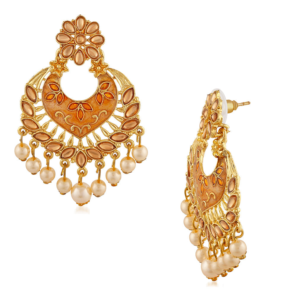 Mahi Traditional Dangler Earrings with Artifical Pearl Meenakariwork for Women (ER1109749GOrg)
