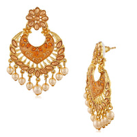 Mahi Traditional Dangler Earrings with Artifical Pearl Meenakariwork for Women (ER1109749GOrg)