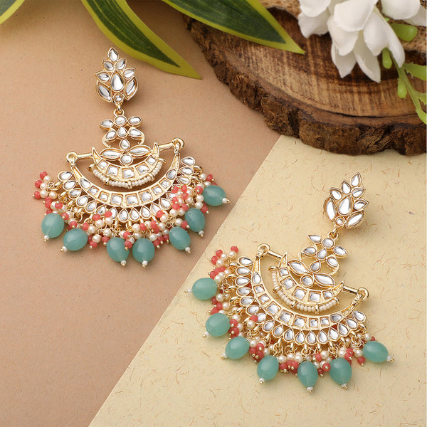 Mahi Floral Chandbali Traditional Dangler Earrings with Crystals and Multicolor Beads for Women (ER11098134GLGre)