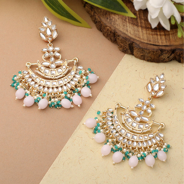 Mahi Floral Chandbali Traditional Dangler Earrings with Crystals and Multicolor Beads for Women (ER11098135GPur)