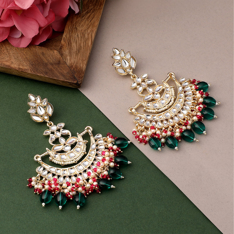 Mahi Floral Chandbali Traditional Dangler Earrings with Crystals and Multicolor Beads for Women (ER11098136GDGre)