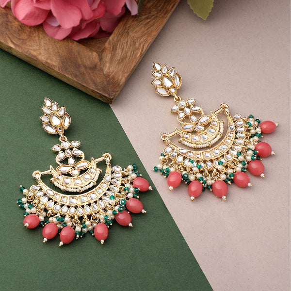 Mahi Floral Chandbali Traditional Dangler Earrings with Crystals and Multicolor Beads for Women (ER11098137GPin)