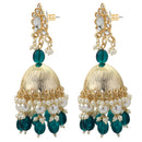 Mahi Gold Plated Green and White Artificial Pearls Traditiol Indian Jhumka Earring for Women (ER1109813GGre)