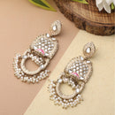 Mahi White Meena Work Floral Traditional Dangler Jhumki Earrings with Crystals and Beads for Women (ER11098141GWhi)
