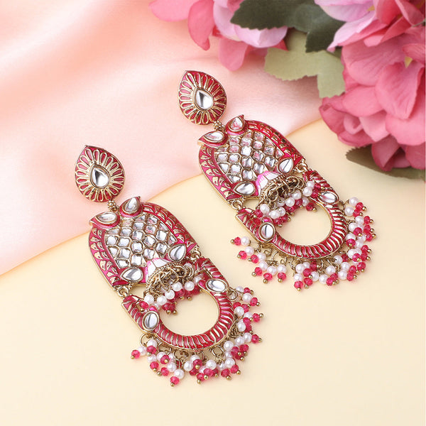 Mahi Maroon Meena Work Floral Traditional Dangler Jhumki Earrings with Crystals and Beads for Women (ER11098142GMrn)