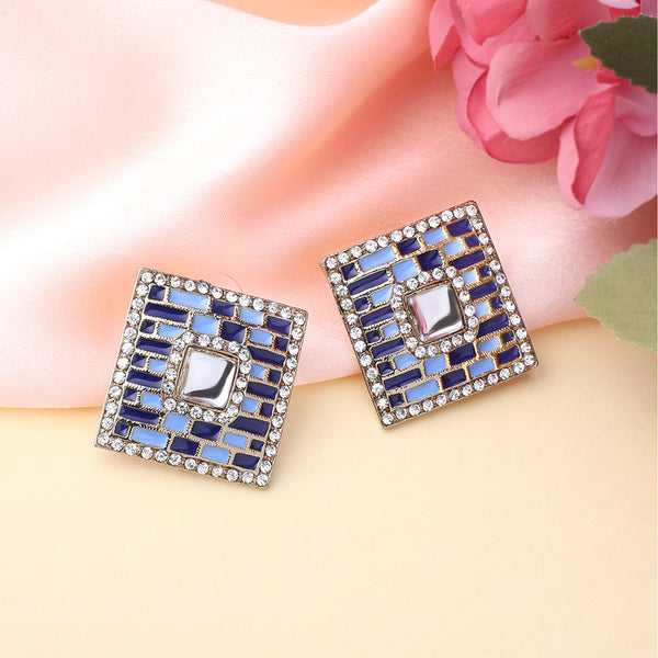 Mahi Squarish Dangler Earrings with Crystals and Blue Meenakari Enamel for Women (ER11098145GBlu)