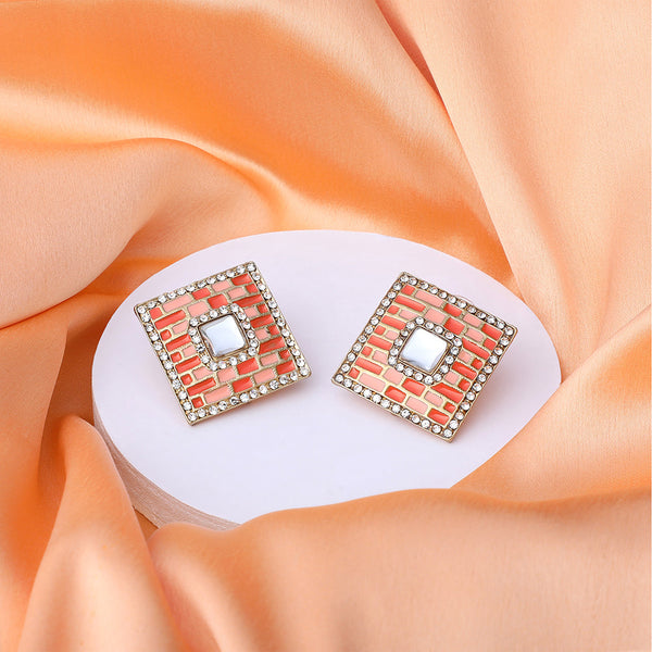 Mahi Squarish Dangler Earrings with Crystals and Orange and Pink Meenakari Enamel for Women (ER11098148GOrg)