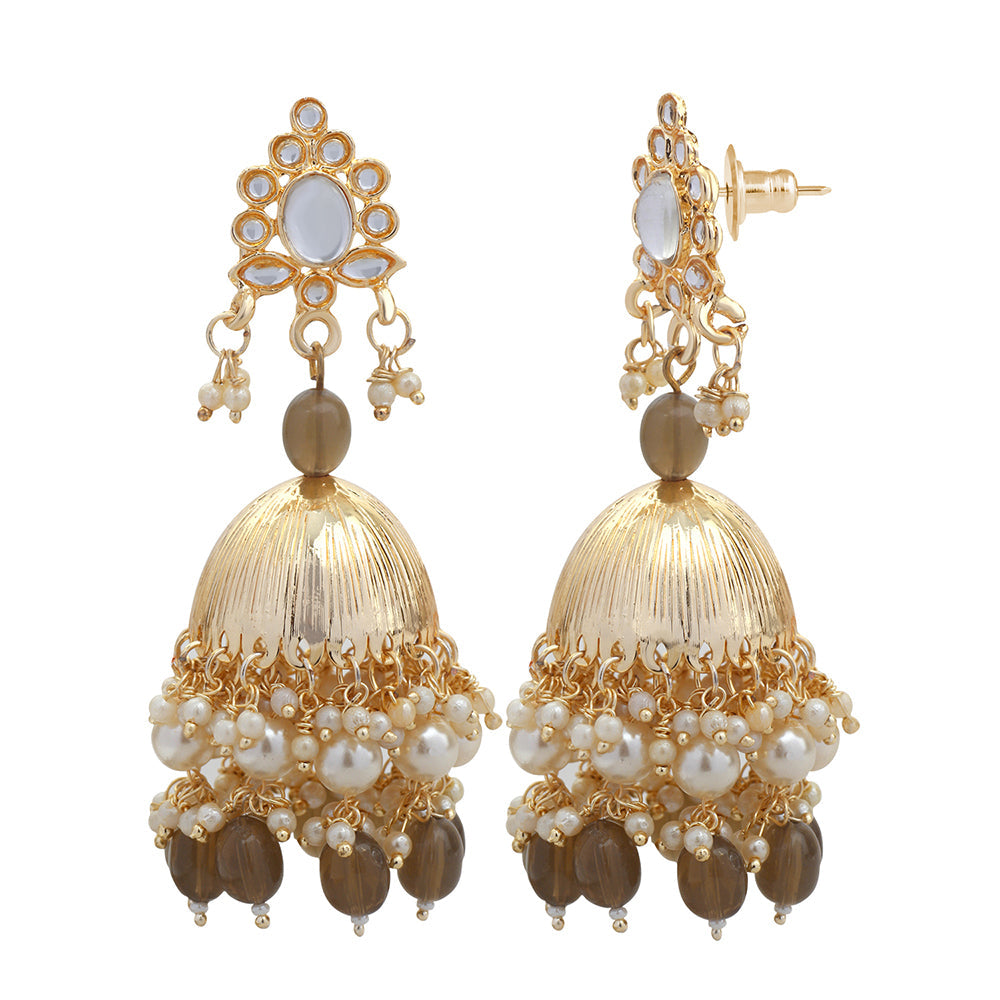 Mahi Gold Plated Brown and White Artificial Pearls Traditiol Indian Jhumka Earring for Women (ER1109814GBro)