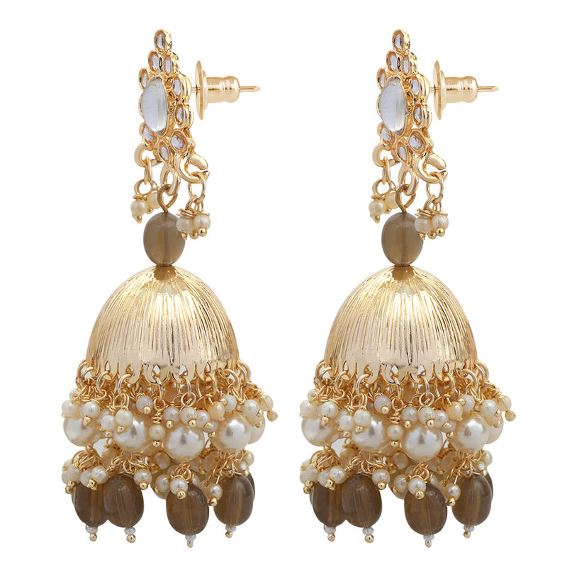 Dull Gold Mirror Jhumka Earrings Tikka with Sahara Set – Amazel Designs