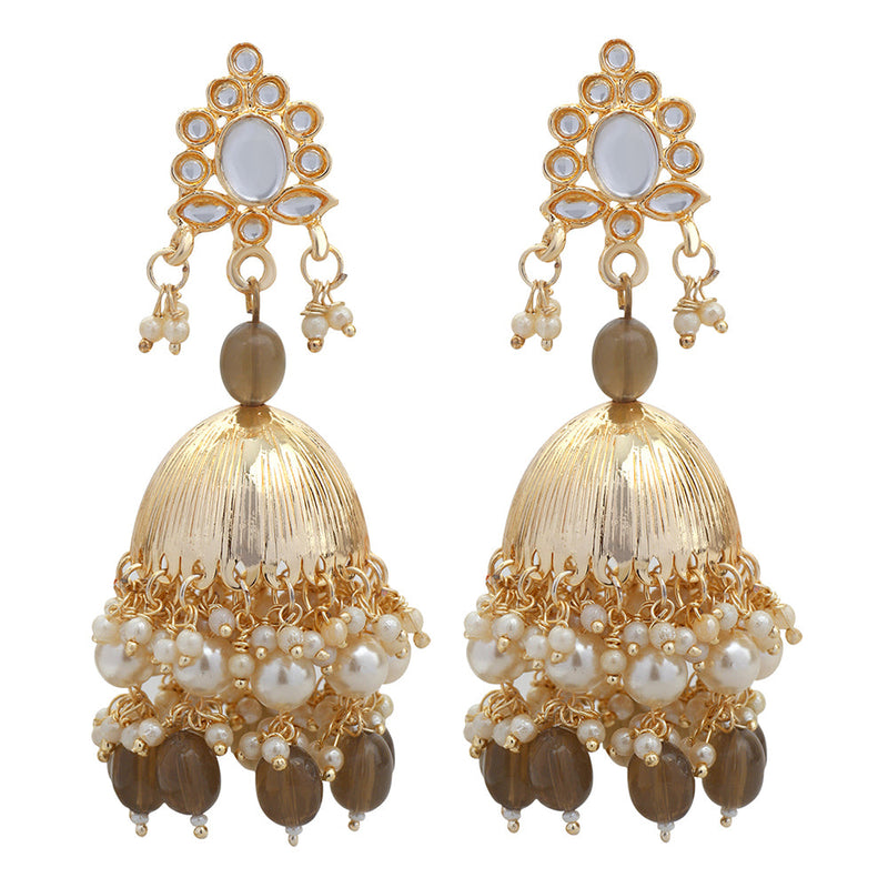 Flamingo Jhumka earrings with Faux Pearls and Silver threads - Desi Royale