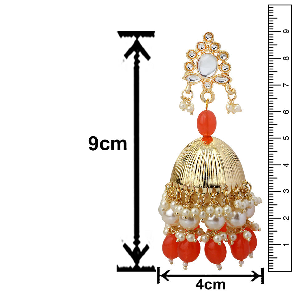 Mahi Gold Plated Orange and White Artificial Pearls Traditiol Indian Jhumka Earring for Women (ER1109815GOrg)