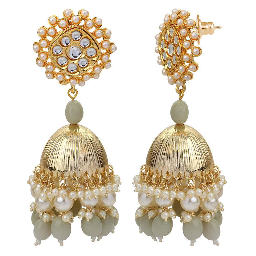 Mahi Gold Plated Light Grey and White Artificial Pearls Indian Traditiol Jhumka Earring for Women (ER1109816GLGry)