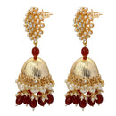 Mahi Gold Plated Maroon and White Artificial Pearls Indian Traditiol Ethnic Jhumka Earring for Women (ER1109817GMar)