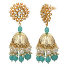 Mahi Gold Plated Aqua Blue and White Artificial Pearls Indian Traditiol Ethnic Jhumka Earring for Women (ER1109818GABlu)