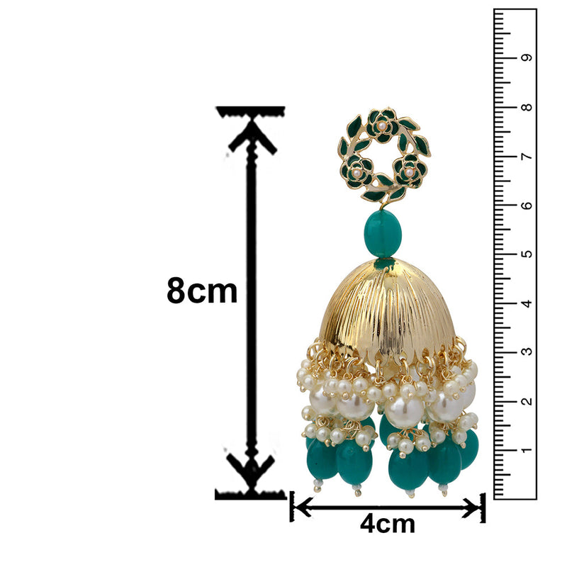 Mahi Beautifully Dark Green Emelled Pearl Drop Ethnic Floral Jhumka Earring for Women (ER1109819GDGre)