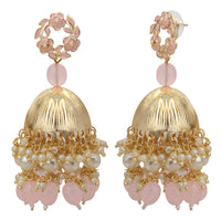Mahi Beautifully Light Pink Emelled Pearl Drop Ethnic Floral Jhumka Earring for Women (ER1109821GLPin)