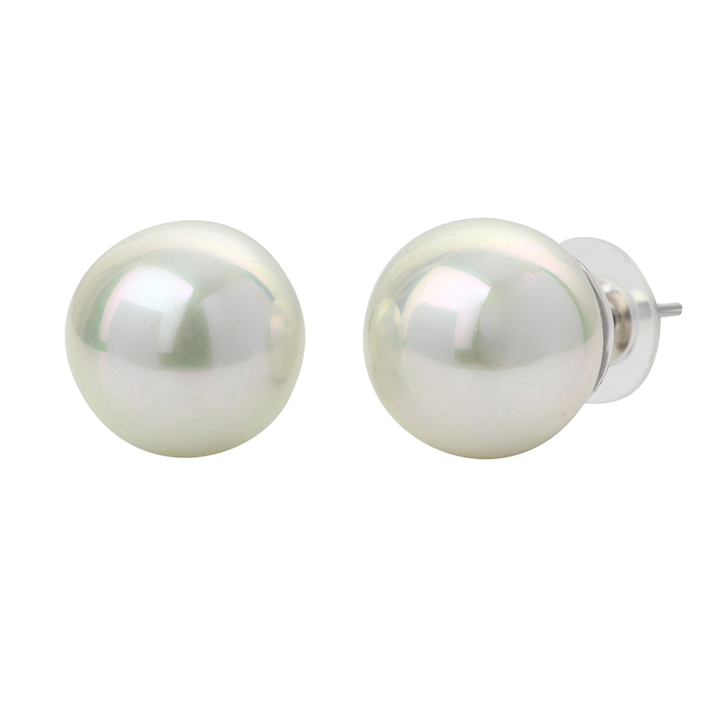 Mahi Rhodium Plated Classic White Artificial Pearl Stud Earrings for Women (ER1109822RWhi_08mm)