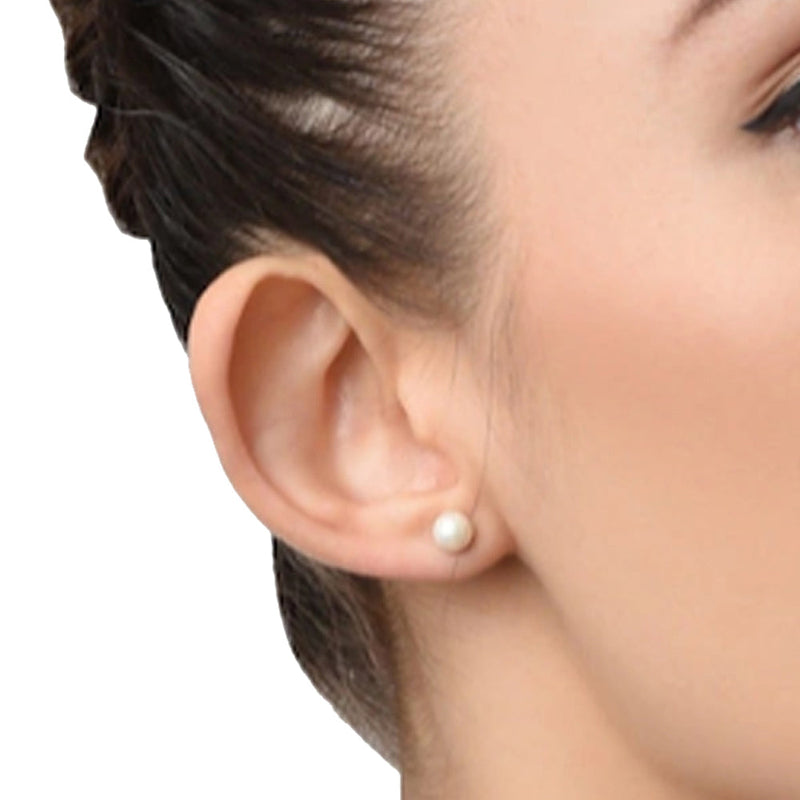 Mahi Rhodium Plated Classic White Artificial Pearl Stud Earrings for Women (ER1109822RWhi_08mm)