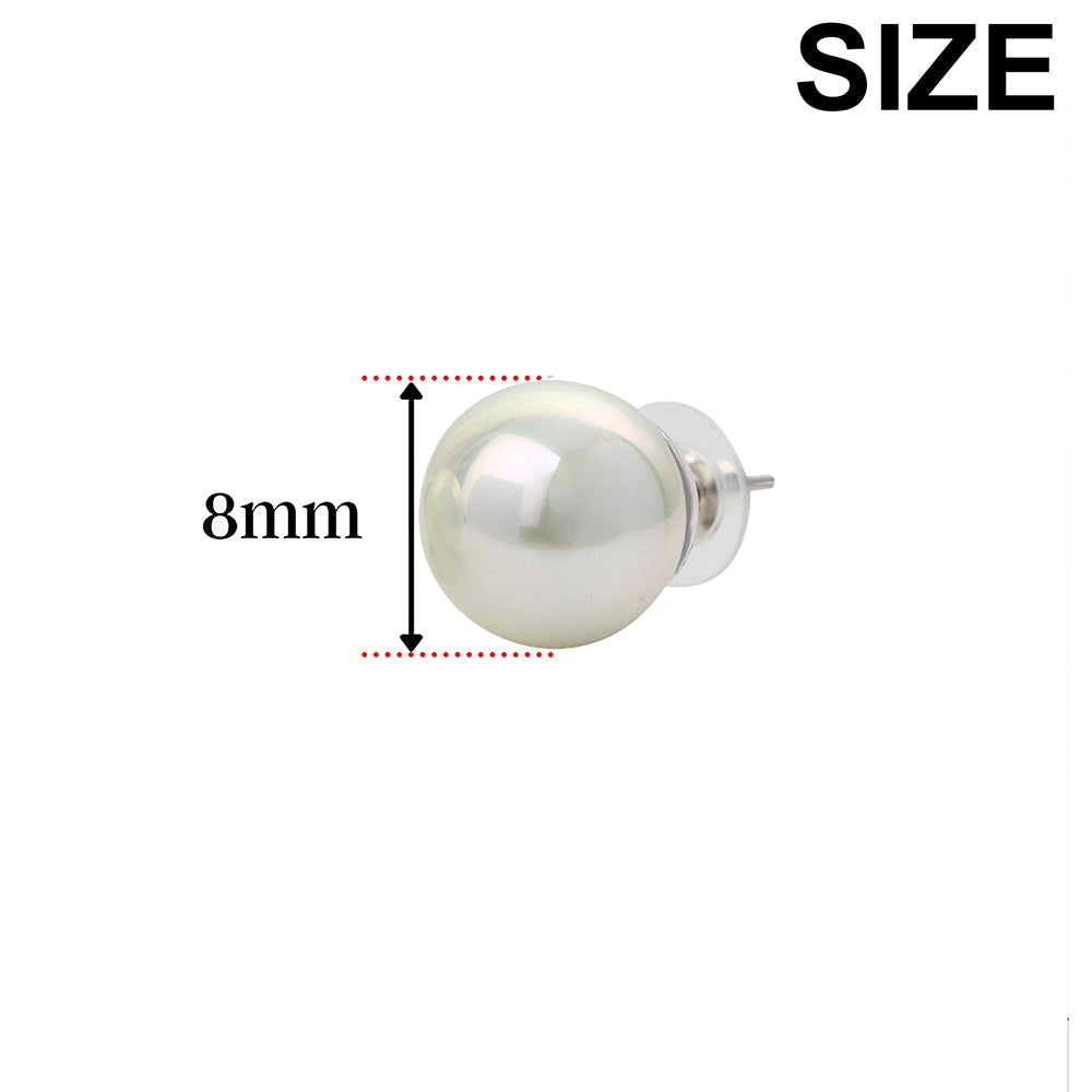 Mahi Rhodium Plated Classic White Artificial Pearl Stud Earrings for Women (ER1109822RWhi_08mm)