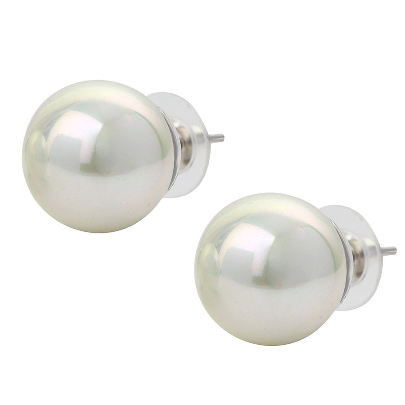 Mahi Rhodium Plated Classic White Artificial Pearl Stud Earrings for Women (ER1109822RWhi_12mm)