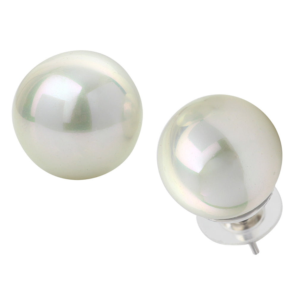 Mahi Rhodium Plated Classic White Artificial Pearl Stud Earrings for Women (ER1109822RWhi_14mm)