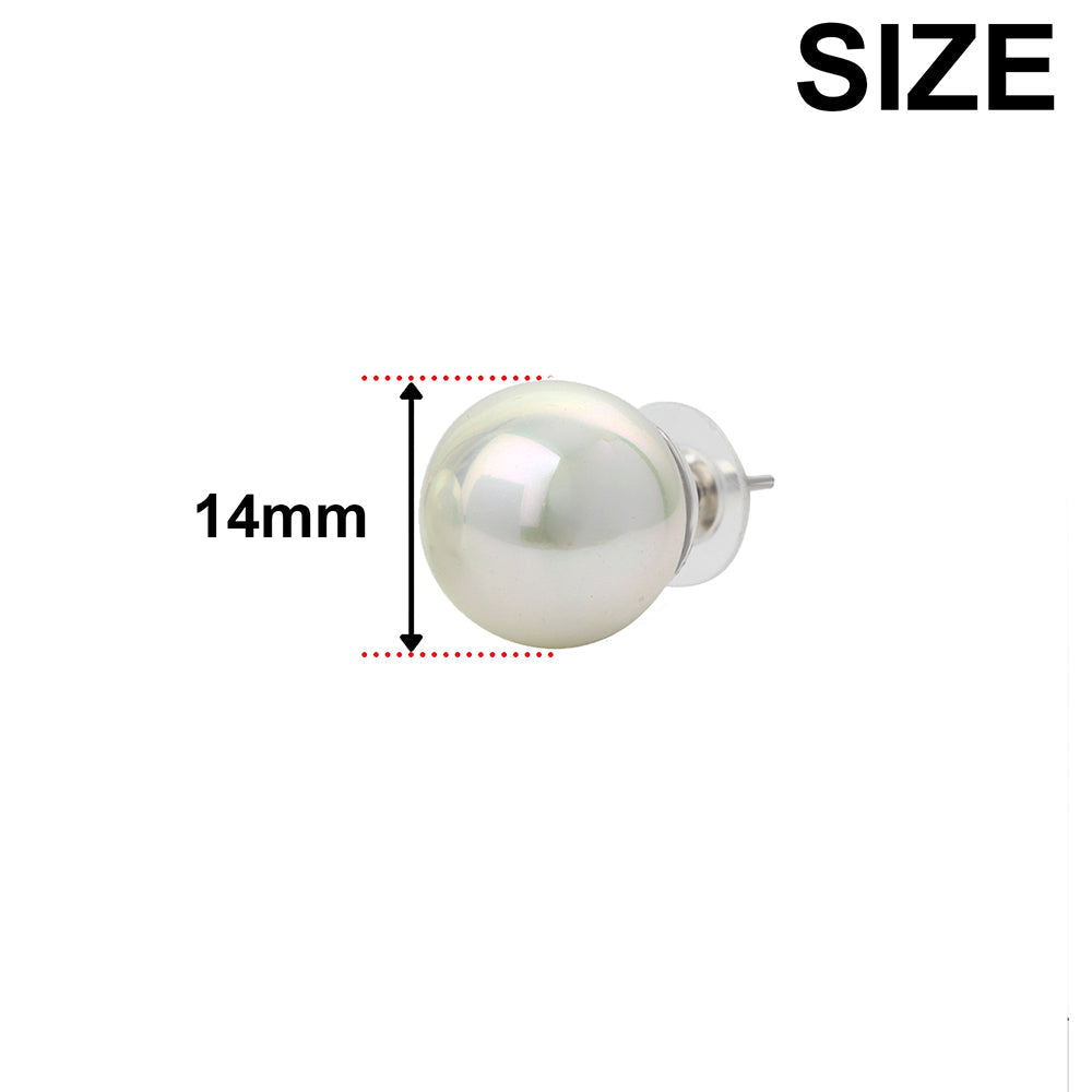 Mahi Rhodium Plated Classic White Artificial Pearl Stud Earrings for Women (ER1109822RWhi_14mm)