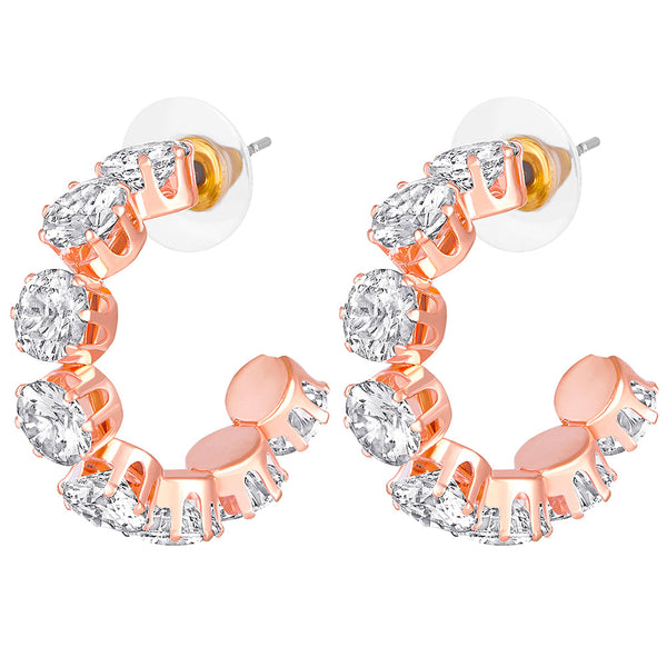Mahi Rose Gold Plated Shiny Cubic Zirconia Studed Half Bali Hoop Earrings for Women (ER1109823ZWhi)