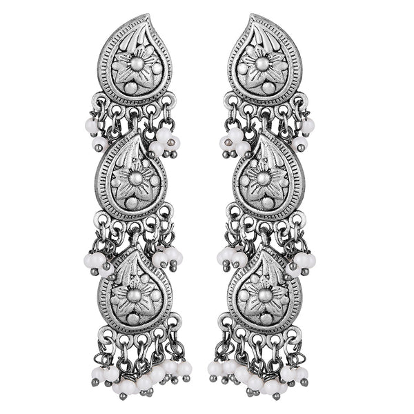 Mahi Silver Oxidised Finish Peacock Theme Dangle and Drop Traditiol Indian Earrings for Women (ER1109827R)