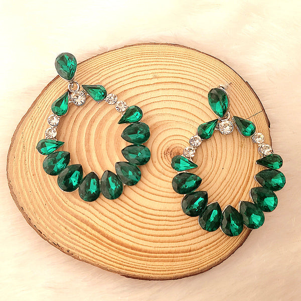 Mahi Rhodium Plated Green and White Shiny Crystals Luxurious Dangler Earrings for Women (ER1109832RGre)