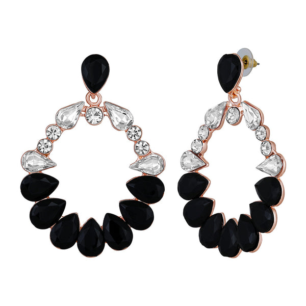Mahi Rose Gold Plated Black and White Shiny Crystals Luxurious Dangler Earrings for Women (ER1109833ZBla)