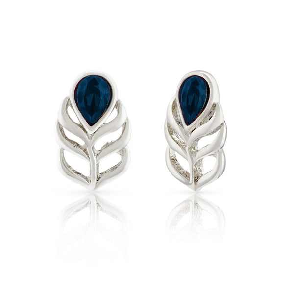 Mahi Swarovski Crystals Blue Peacock Feather Earrings