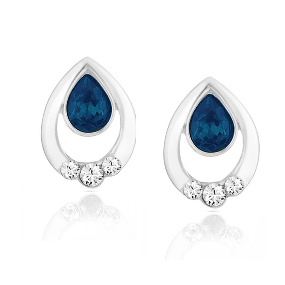 Mahi Swarovski Crystals Blue Pretty Drop Stud Earrings