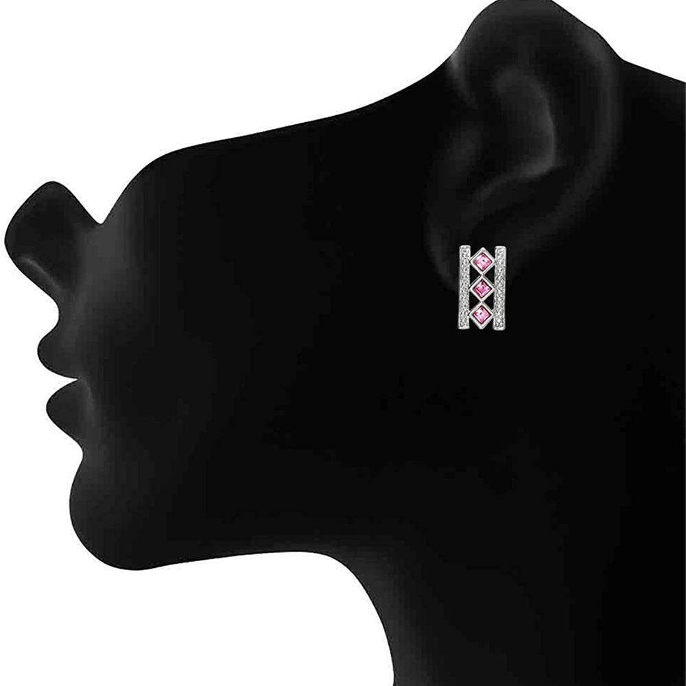 Mahi Swarovski Crystals Pink Square Earrings