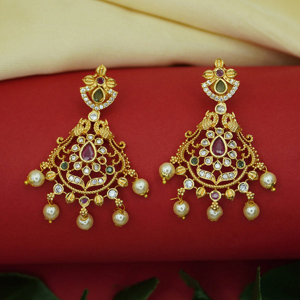 Diksha Collection Gold Plated Pota Stone Dangler Earrings