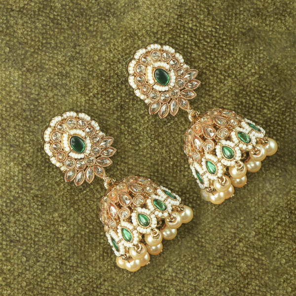 Nipura Emerald Bakul Jhumka Earrings