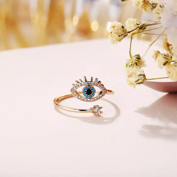 Salty Cute Evil Eye Adjustable Ring - Rose Gold