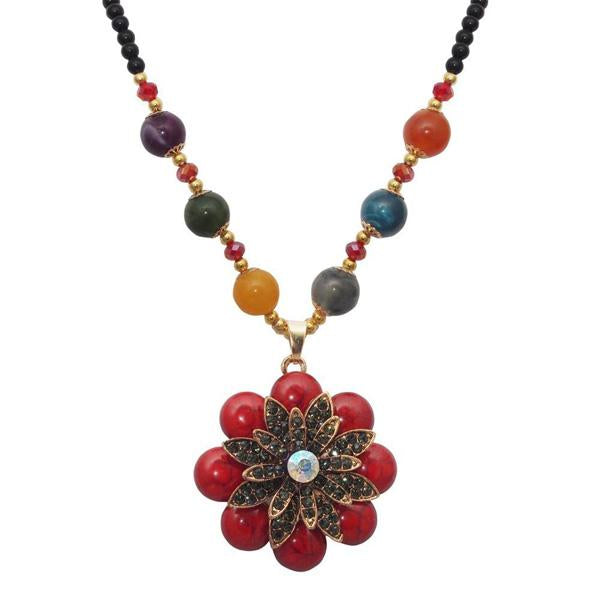 Beadside Red Beads Gold Plated Stone Floral Nacklace - 1105930