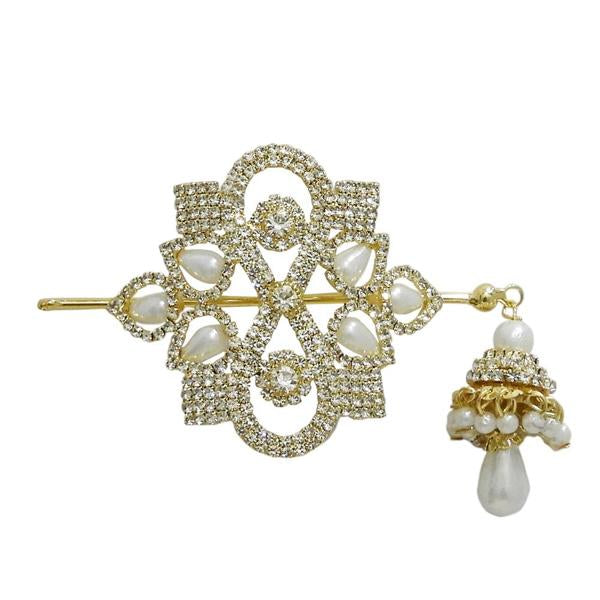 Apurva Pearls Gold Plated Stone Pearl Hair Brooch - 1502704