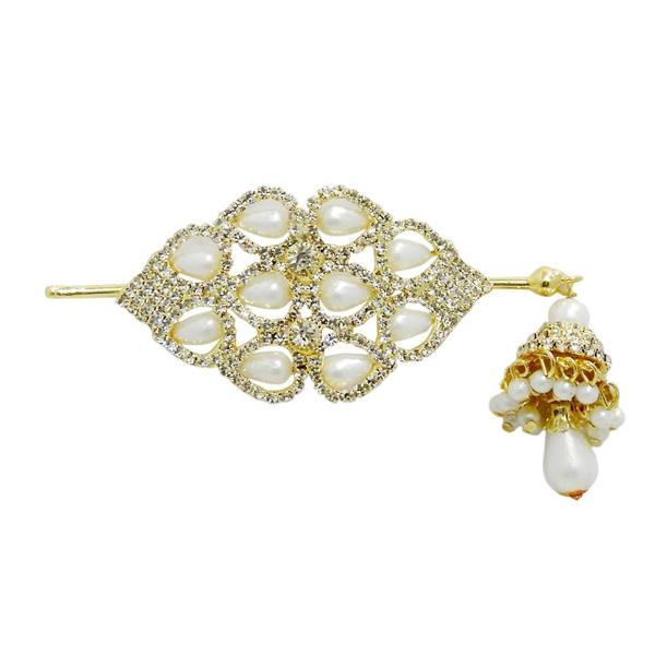 Apurva Pearls Stone Pearl Gold Plated Hair Brooch - 1502705