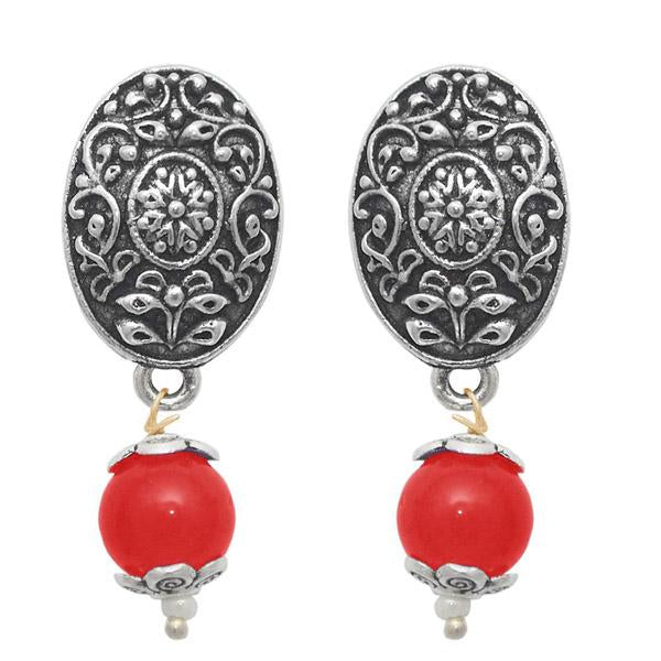 The99jewel Pearl Drop Antique Silver Plated Floral Design Earring - 1309002B