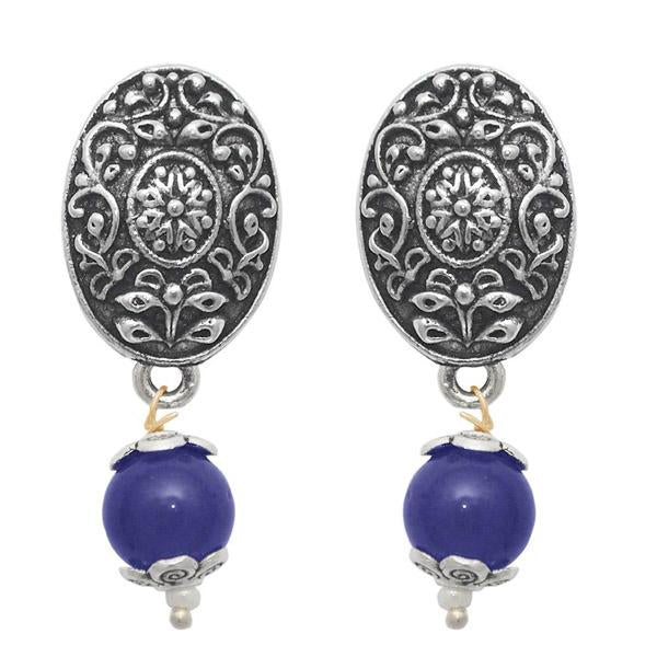 The99jewel Pearl Drop Antique Silver Plated Floral Design Earring - 1309002C