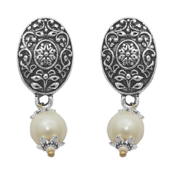 The99jewel Pearl Drop Antique Silver Plated Floral Design Earring - 1309002H