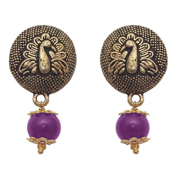The99jewel Pearl Drop Antique Peacock Design Earring - 1309003B