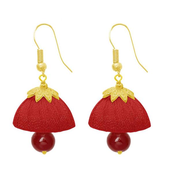 The99Jewel Red Pearl Drop Gold Plated Thread Jhumki - 1309013a